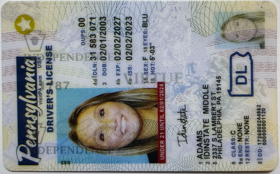 New Pennsylvania U21 2022 Fake Driver license