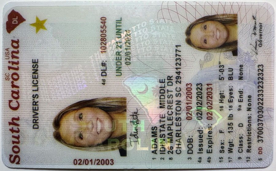 South Carolina U21 Fake Driver License